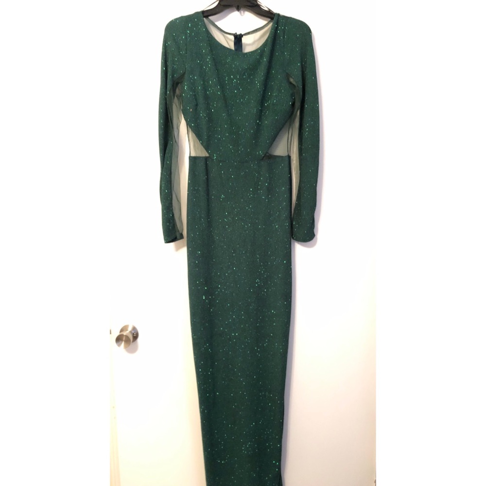 Dark green long sleeve glitter long dress